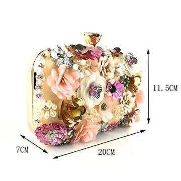 Lanpet Women Clutches Flower Evening Handbag Chain Strap Shoulder Bag Gold