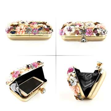 Lanpet Women Clutches Flower Evening Handbag Chain Strap Shoulder Bag Gold