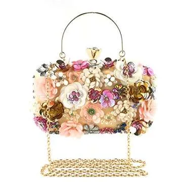 Lanpet Women Clutches Flower Evening Handbag Chain Strap Shoulder Bag Gold