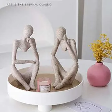 Asng Sandstone Resin Thinker Style Abstract Sculpture Statue Collectible Figurines Home Office Bookshelf Desktop Decor (Sandstone,Left, Small)