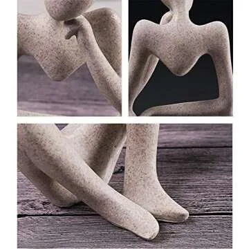 Asng Sandstone Resin Thinker Style Abstract Sculpture Statue Collectible Figurines Home Office Bookshelf Desktop Decor (Sandstone,Left, Small)