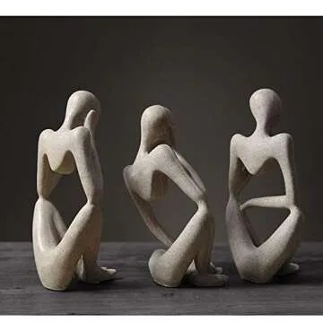 Asng Sandstone Resin Thinker Style Abstract Sculpture Statue Collectible Figurines Home Office Bookshelf Desktop Decor (Sandstone,Left, Small)