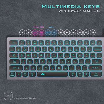 POWZAN Aluminum Quiet Wired Keyboard Backlit- Slim Chiclet Keyboard Compatible with Apple iMac, MacBook, Mac and PC, USB Keyboard Numeric Keypad RGB Lighted Key - Space Gray