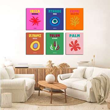 Mykonos Wall Art, Ibiza Canvas Print Art, Framed Canvas Travel Posters, Preppy Wall Art Canvas Print...