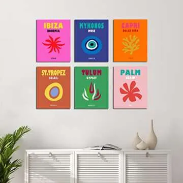 Mykonos Wall Art, Ibiza Canvas Print Art, Framed Canvas Travel Posters, Preppy Wall Art Canvas Prints, Teen Boys Girls Wall Art, Mykonos Wall Decor, Trendy Decorations, Framed Ready to Hang