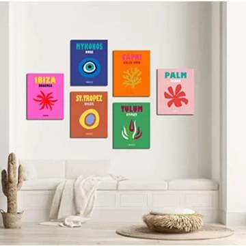 Mykonos Wall Art, Ibiza Canvas Print Art, Framed Canvas Travel Posters, Preppy Wall Art Canvas Prints, Teen Boys Girls Wall Art, Mykonos Wall Decor, Trendy Decorations, Framed Ready to Hang