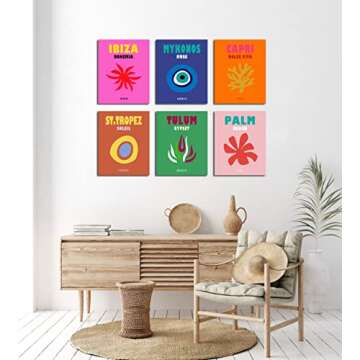 Mykonos Wall Art, Ibiza Canvas Print Art, Framed Canvas Travel Posters, Preppy Wall Art Canvas Prints, Teen Boys Girls Wall Art, Mykonos Wall Decor, Trendy Decorations, Framed Ready to Hang