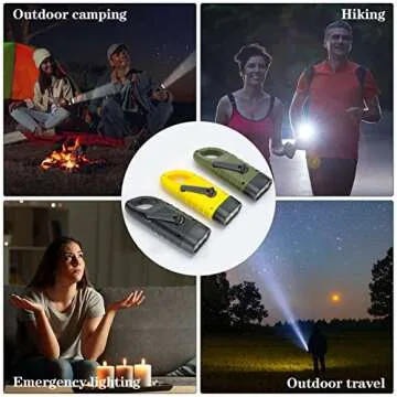 6 Pcs Hand Crank Solar Powered Flashlights Emergency Rechargeable LED Handheld Flashlights for Survival Gear Outdoor Sports Camping Hiking Backpack Safety, Green Yellow Black