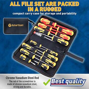 Amartisan 15-Piece Magnetic Screwdrivers Set, 5 Phillips Slotted Tips and Insulated Screwdriver Set ...