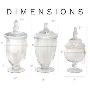 Mantello Candy Jar Apothecary Jars with Lids- for Candies Cookies Or Toiletries Size Assortment, 20 oz., 24 oz. and 28 oz.