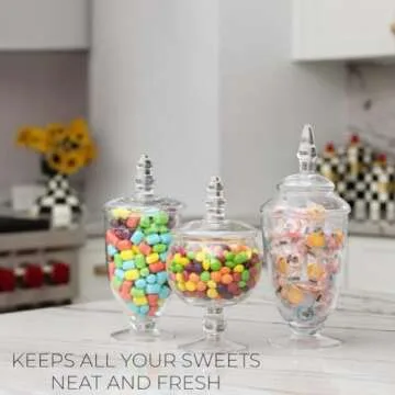 Mantello Candy Jar Apothecary Jars with Lids- for Candies Cookies Or Toiletries Size Assortment, 20 oz., 24 oz. and 28 oz.