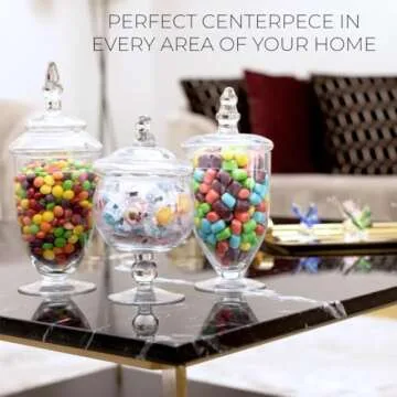 Mantello Candy Jar Apothecary Jars with Lids- for Candies Cookies Or Toiletries Size Assortment, 20 oz., 24 oz. and 28 oz.