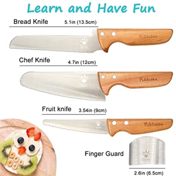 Kibbidea Kids Knife Set for Cutting, Baking 4pcs, Stainless Steel Knife Set- Children Friendly for Cutting Fruits Veggies Cake, Kids Kitchen Gifts