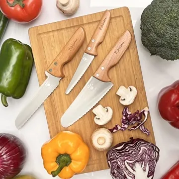 Kibbidea Kids Knife Set for Cutting, Baking 4pcs, Stainless Steel Knife Set- Children Friendly for Cutting Fruits Veggies Cake, Kids Kitchen Gifts