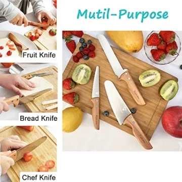 Kibbidea Kids Knife Set for Cutting, Baking 4pcs, Stainless Steel Knife Set- Children Friendly for Cutting Fruits Veggies Cake, Kids Kitchen Gifts