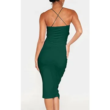 L'VOW Women's Bodycon Ruched Midi Dress for Parties