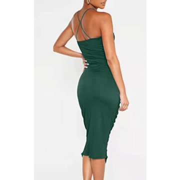 L'VOW Women's Bodycon Ruched Midi Dress for Parties