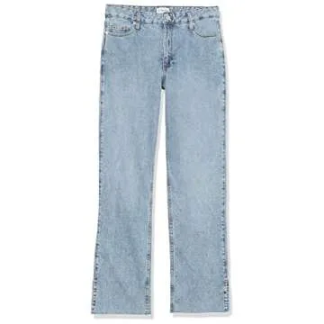 The Drop Women's Vintage Medium Indigo Ian Mid Rise Relaxed Straight With Side Slit Detail, 38, Plus Size