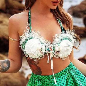 Zoestar Shell Crop Top Mermaid Costume Bra Top Rave Outfit Top Beach Seashell Chest Top Bikini Party...