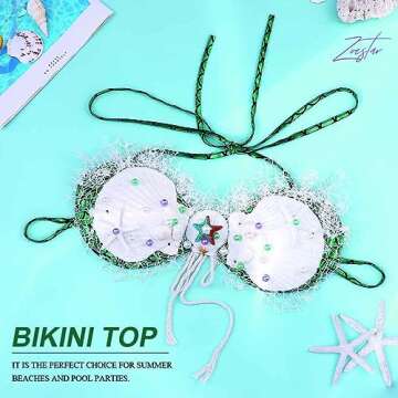 Zoestar Shell Crop Top Mermaid Costume Bra Top Rave Outfit Top Beach Seashell Chest Top Bikini Party Tops for Women and Girls (as1, Alpha, one_Size, Regular, Regular, Standard, Green)