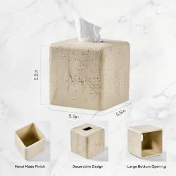 Natural Travertine Textures Tissue Box Cover Square for Home Decor,Resin Heavy Tissue Box Holder for...