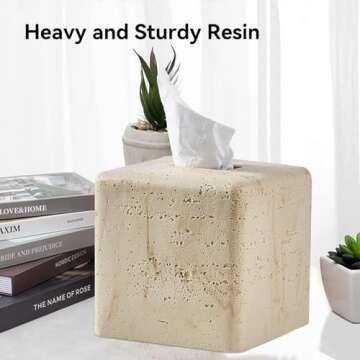 Natural Travertine Textures Tissue Box Cover Square for Home Decor,Resin Heavy Tissue Box Holder for Bathroom Countertop,Tabletop,Bedside Table,Office