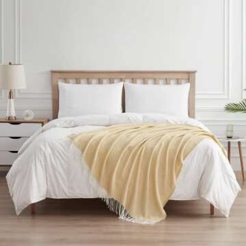 BOURINA Decorative Herringbone Faux Cashmere Fringe Throw Blanket Lightweight Soft Cozy for Bed or S...