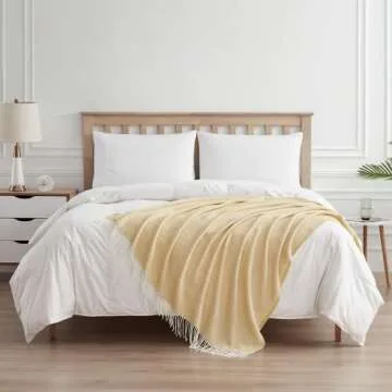 BOURINA Decorative Herringbone Faux Cashmere Fringe Throw Blanket Lightweight Soft Cozy for Bed or S...