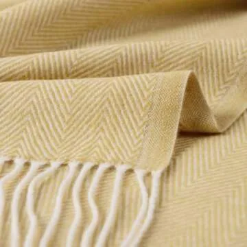 BOURINA Decorative Herringbone Faux Cashmere Fringe Throw Blanket Lightweight Soft Cozy for Bed or Sofa Farmhouse Outdoor Throw Blankets, 50" x 60", Yellow
