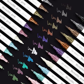 GC QUILL 12 Colors Metallic Marker Pens - Dual Tip Brush and Fine Point Pens for DIY Album, Black Ca...