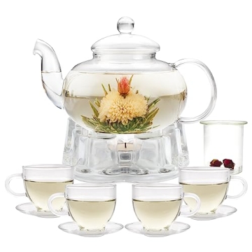 Elegant Glass Teapot Set - 34OZ with Infuser and Warmer, Perfect Gift for Tea Lovers!