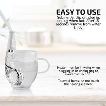 OVENTE Electric Immersion Water Heater (Pack of 2), 300W Mini Submersible Instant Boiler for Coffee and Tea, Portable, Lightweight and Easy to Use Home, Travel or Camping Accessories, White CH3012