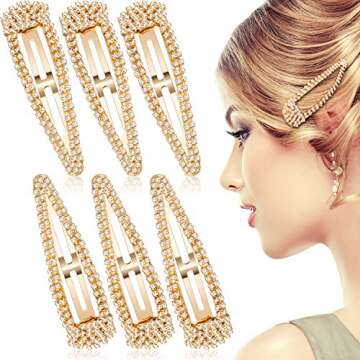 Geyoga 6 Pieces Rhinestone Snap Hair Clips 4 Inch Metal Hair Barrettes Hairpins Crystal for Women We...