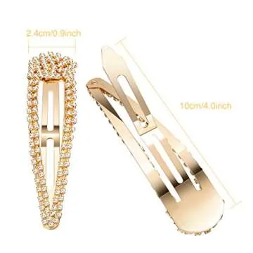 Geyoga 6 Pieces Rhinestone Snap Hair Clips 4 Inch Metal Hair Barrettes Hairpins Crystal for Women Wedding Accessories(Gold)