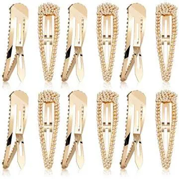 Geyoga 6 Pieces Rhinestone Snap Hair Clips 4 Inch Metal Hair Barrettes Hairpins Crystal for Women Wedding Accessories(Gold)