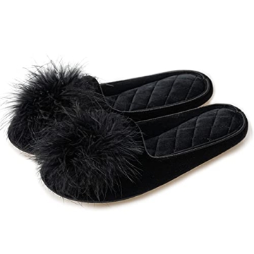 GRITHEIM Women's Fuzzy Pom Pom Feather Velvet House Slippers Sexy Cozy Bedroom Slippers for Ladies N...