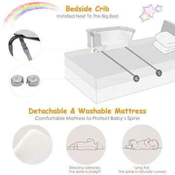 BABY JOY Baby Bedside Crib, Portable Travel Sleeper Bed Side Bassinet w/Carrying Bag, Newborn Bassin...