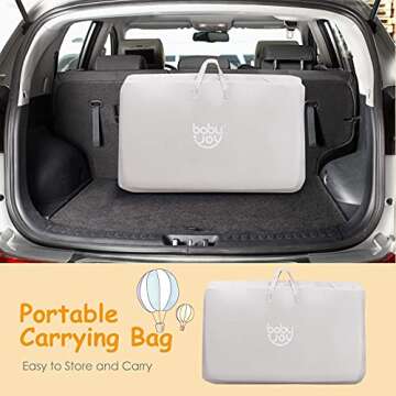 BABY JOY Baby Bedside Crib, Portable Travel Sleeper Bed Side Bassinet w/Carrying Bag, Newborn Bassinet to Infant, Kids Crib with Detachable Mattress, Height Adjustable Design, Breathable Mesh, Beige