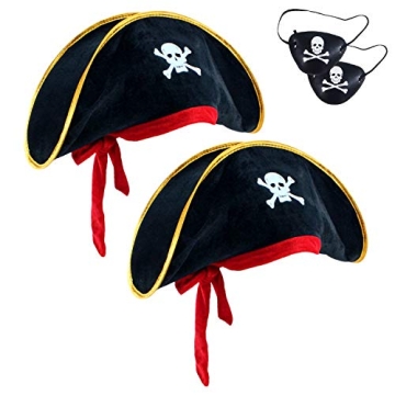 D-Fokes 2 Pieces Pirate Hat Skull Print Pirate Captain Costume Cap - Pirate Accessories Funny Party ...