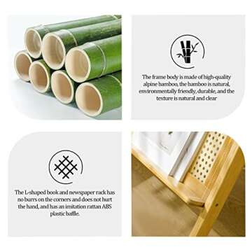 RêveLife Bamboo End Table with Magazine Rack Glass-top Sofa Side Table Accent Bedside Nightstand Boho Z Shaped Coffee Table for Bedroom Living Room Small Space, Natural