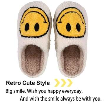 LEZIRTOI Retro Fuzzy Slippers for Men Women - Cozy Smiley Face Design