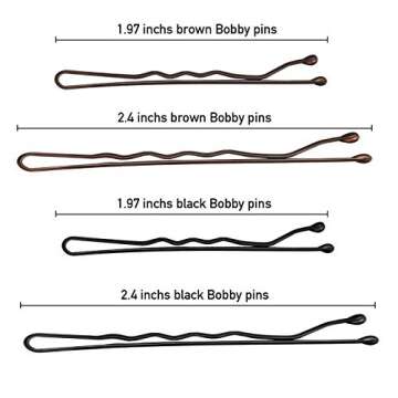 200 Pieces Bobby Pins Hair Styling Pins Assorted Size Hair Pins with Clear Storage Box, Black and Brown