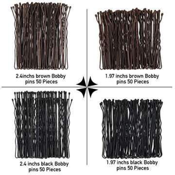 200 Pieces Bobby Pins Hair Styling Pins Assorted Size Hair Pins with Clear Storage Box, Black and Brown