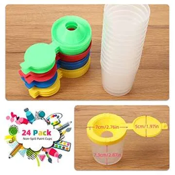 Zonon 24 Pcs 6 oz Paint Cups Non-spill Paint Cups with Flip Open Lids Set Painting Cups Art Supply f...