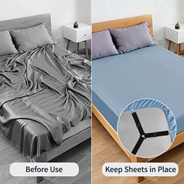 Sopito Sheet Straps, Adjustable Bed Sheet Suspenders Max Stretch from 29.5 in to 82.7 in Compatible for Crib to King Size Bed, Non Slip Holder Fasteners Clips, 2pcs/Black