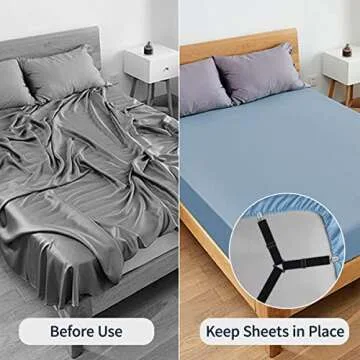 Sopito Sheet Straps, Adjustable Bed Sheet Suspenders Max Stretch from 29.5 in to 82.7 in Compatible for Crib to King Size Bed, Non Slip Holder Fasteners Clips, 2pcs/Black