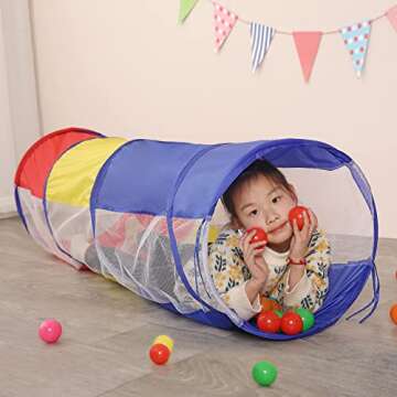 LimitlessFunN Crawling Kids Play Tunnel [ Pop Up Portable Rainbow Tunnel ] for Children, Toddlers, Boys & Girls, Pet, Dogs & Cats, Indoor & Outdoor Toys (Red, Yellow, Blue with mesh)