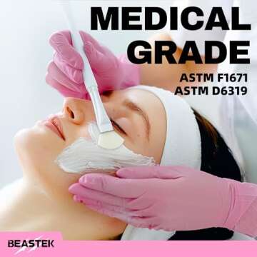 Beastek Nitrile Disposable Gloves, 4 mil Powder-Free Latex-Free Medical Food Grade Cleaning Esthetician Glove, Pink 100 Pcs (Small)