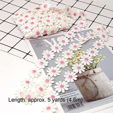 Honbay 5 Yards Decorating Lace Embroidered Trim Ribbons for Sewing or Craft Decoration (Daisy Pink)