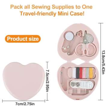 Cobee Sewing Kit, 2pcs Mini Sewing Kit for Travel Essentials Portable DIY Emergency Sewing Repair Supplies Heart Shaped Sewing Storage Case with Needles Buttons Wire Pins Thread Scissors(Blue, Pink)